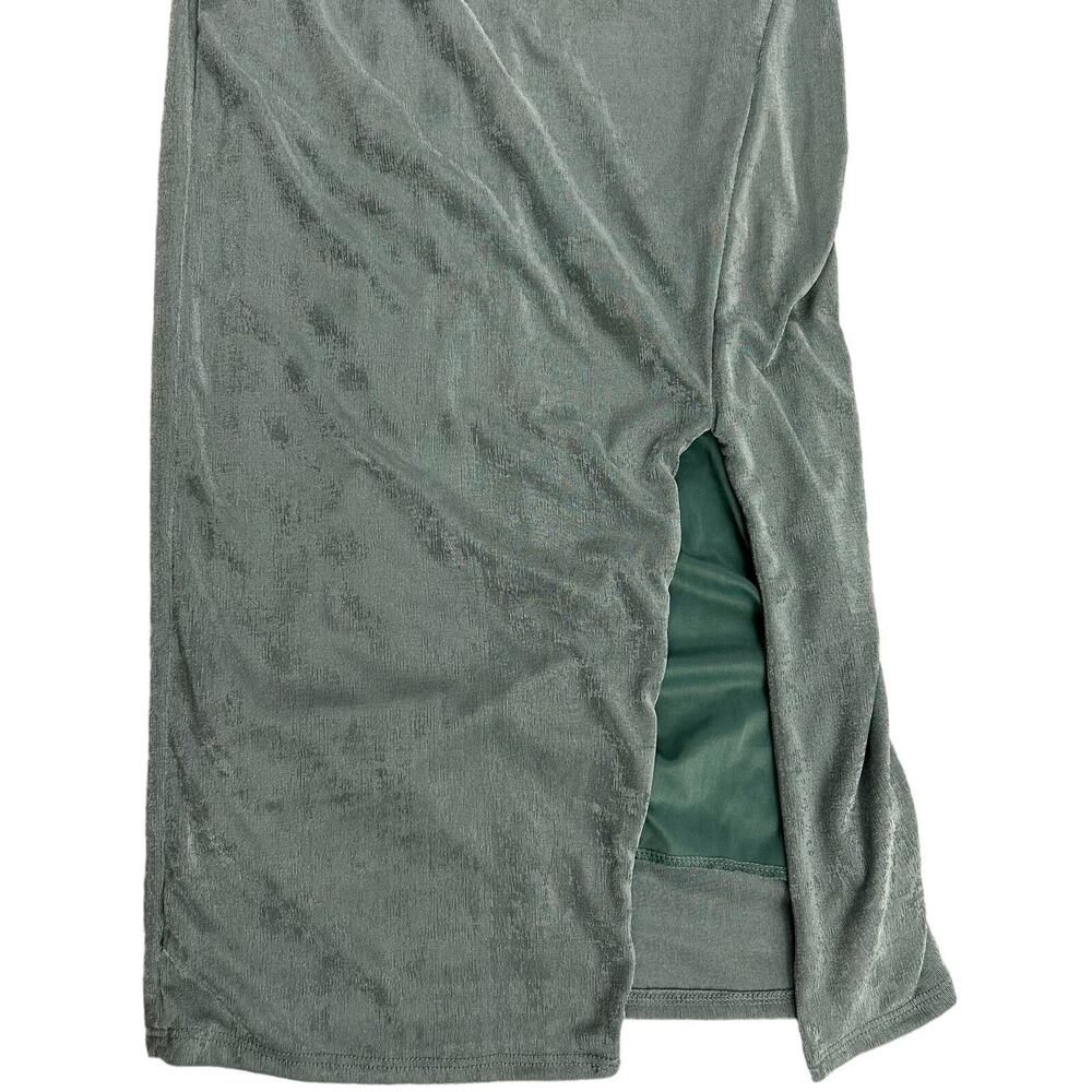 21 SAINTS Womens Sz S Green Midi Dress Crowl Neck Low Back Side Slit Shiny Fairy - Picture 5 of 12